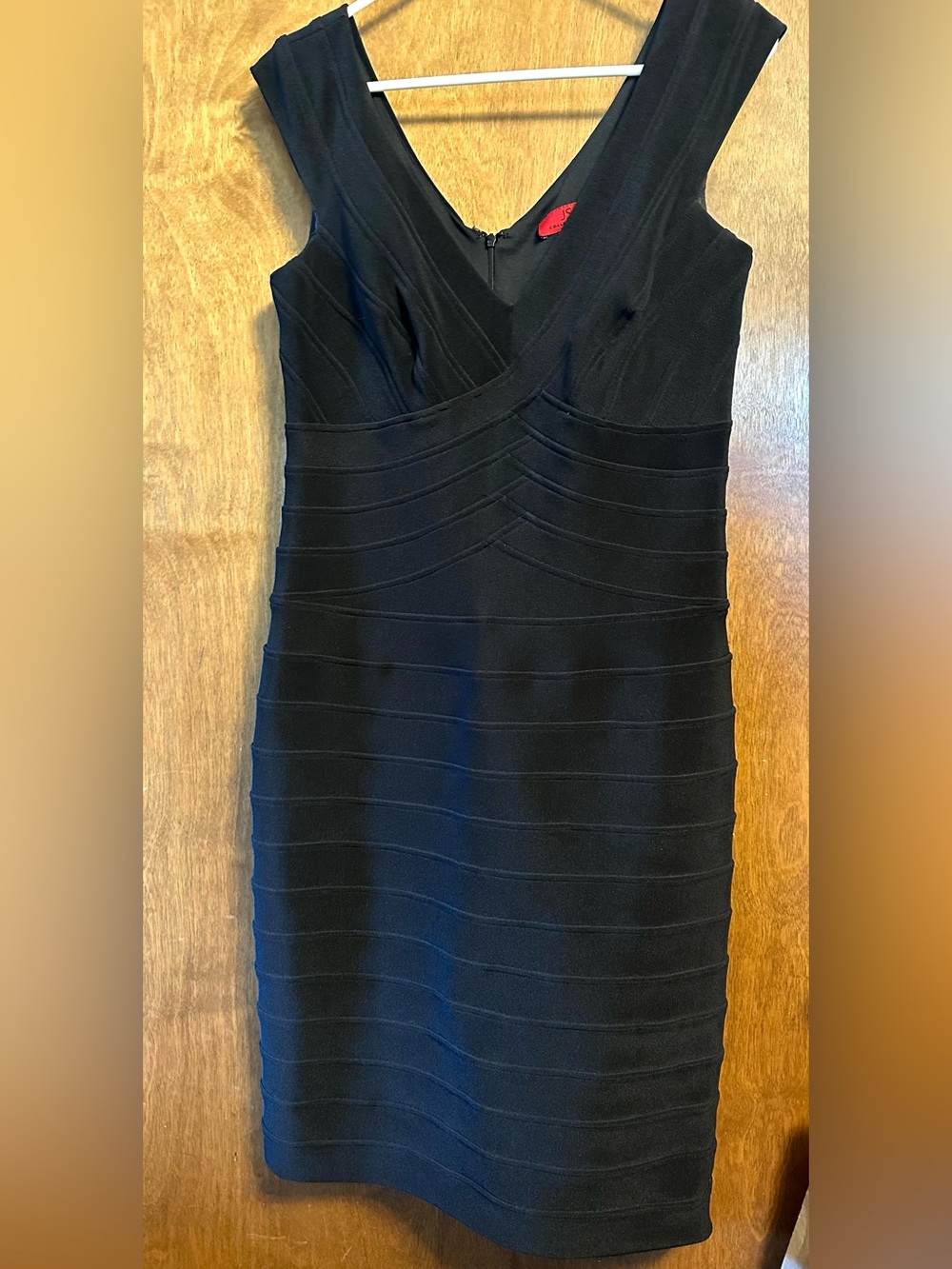 JS Collections Black V-Neck Bandage Formfitting Bodycon Midi Dress